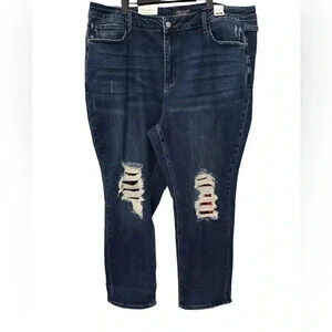 NWT Judy Blue Mid Rise Boyfriend Fit Jeans Size 24W With Flannel Patch